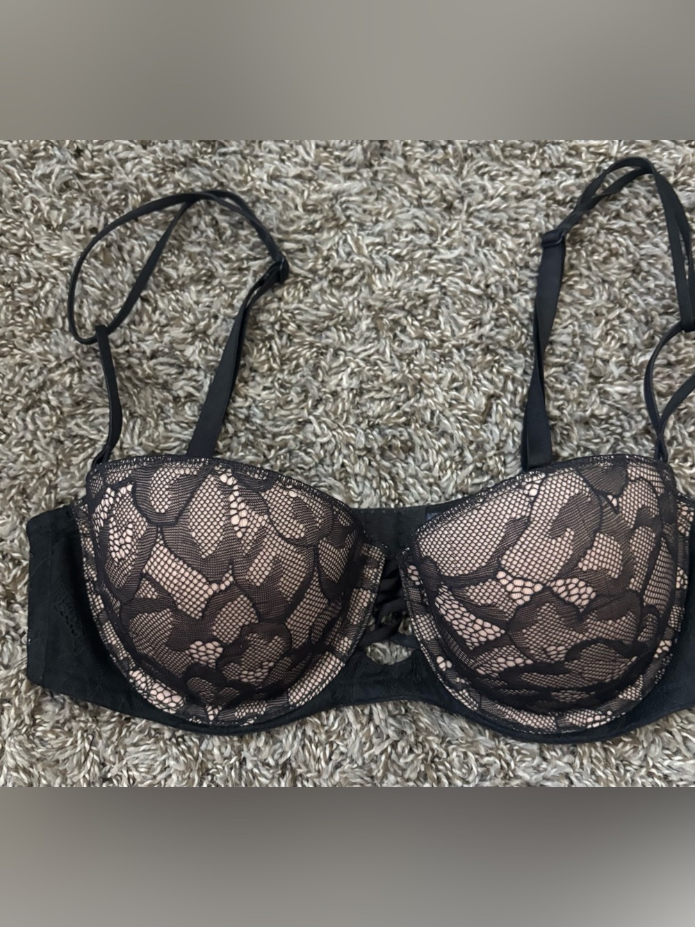 Black Lace Push-Up Bra with Nude Lining